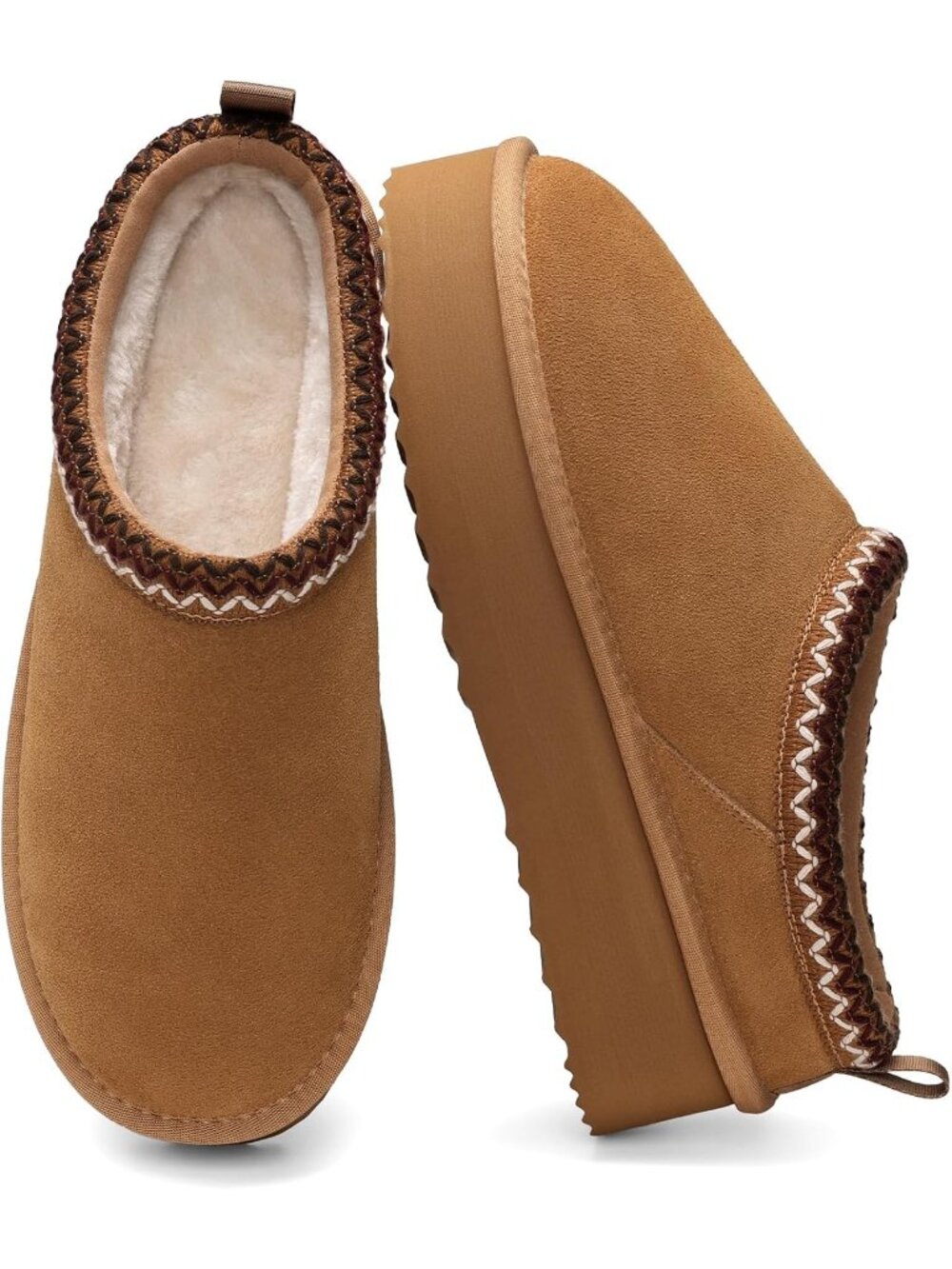 Dream Pairs Women's Chestnut Slip On Platform Genuine Furry Suede House Slippers